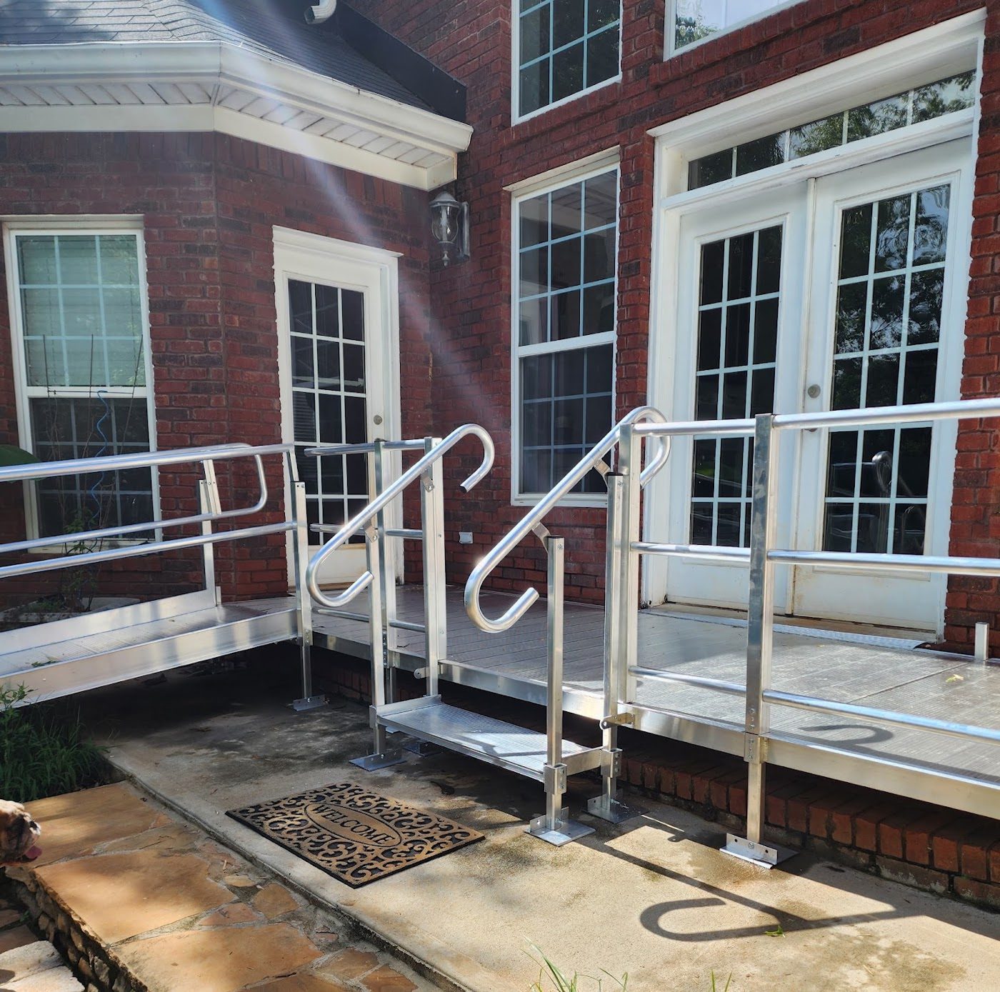 Modular ramp installed at a doorway